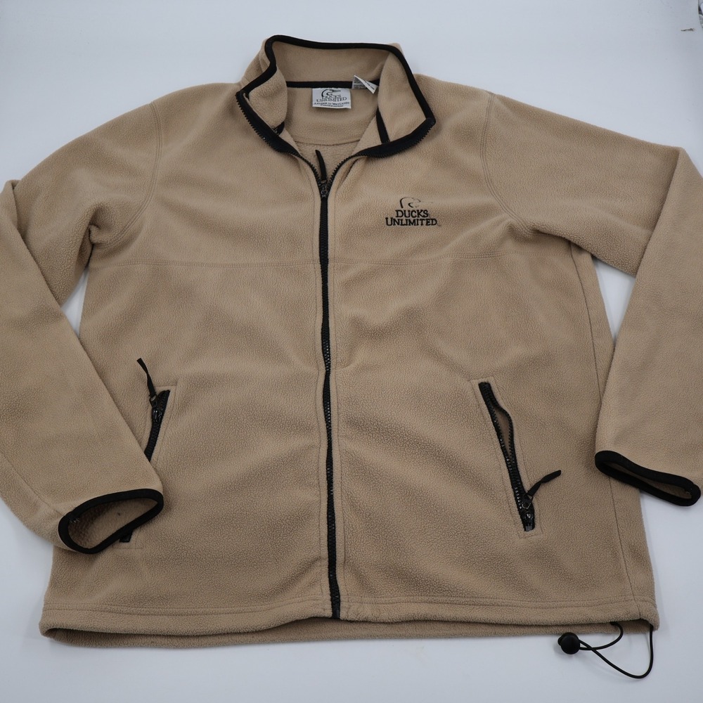 Ducks Unlimited Fleece Jacket Mens Large Tan Full Zip Embroidered Logo Gorpcore